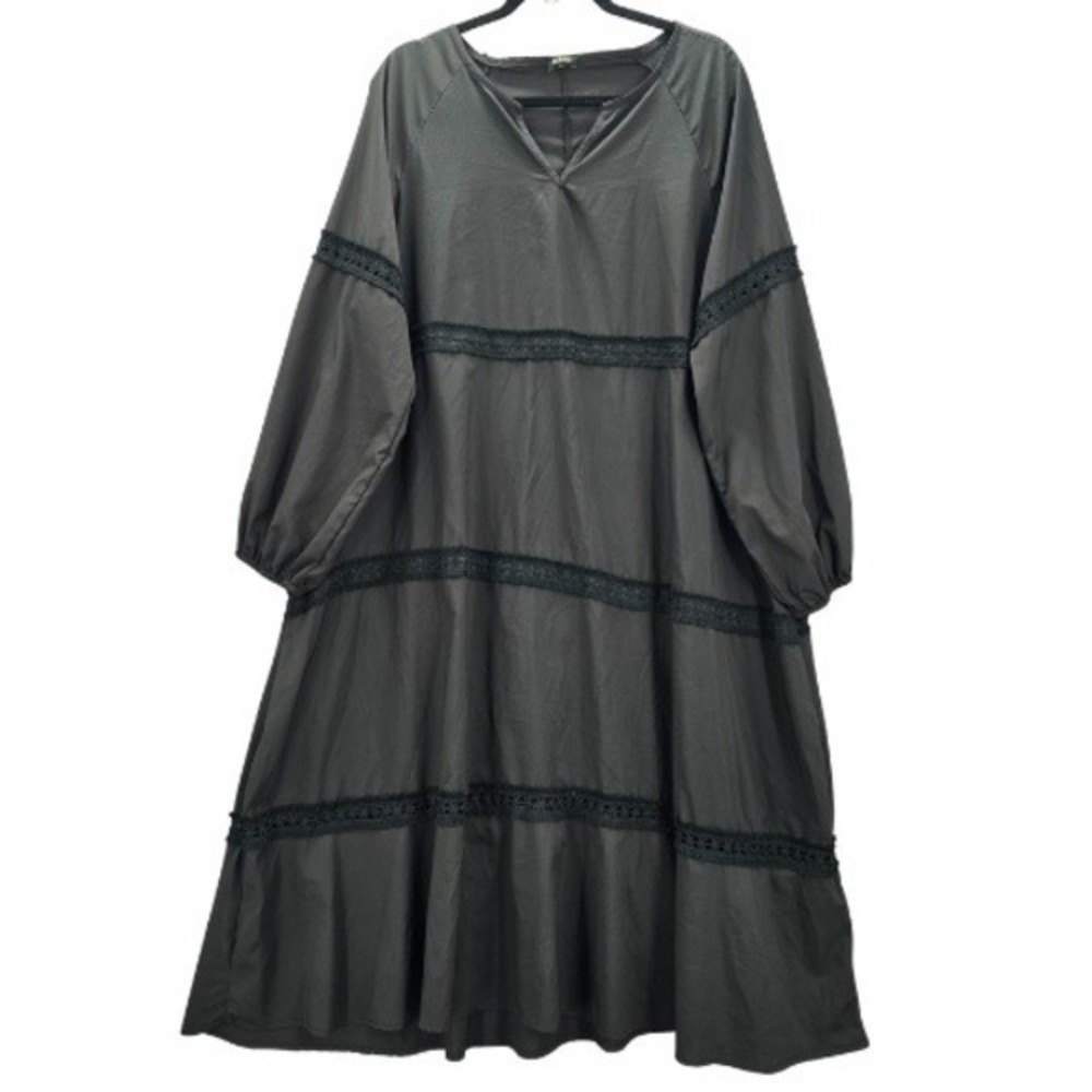 Long Sleeve Tiered Maxi Dress in Charcoal Gray